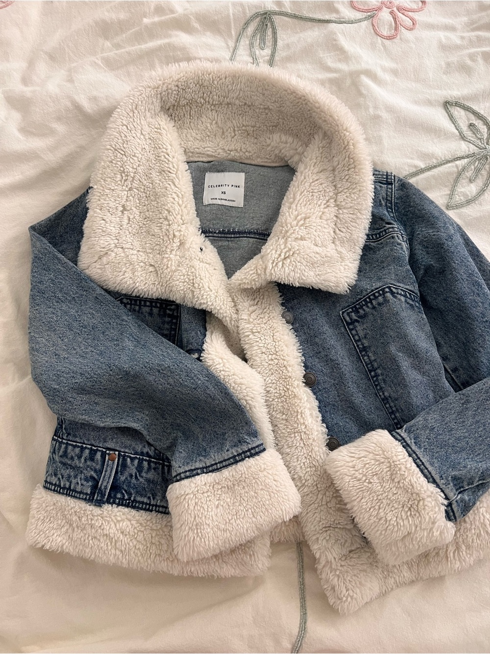 Celebrity Pink Cream Sherpa-Trim Denim Jacket